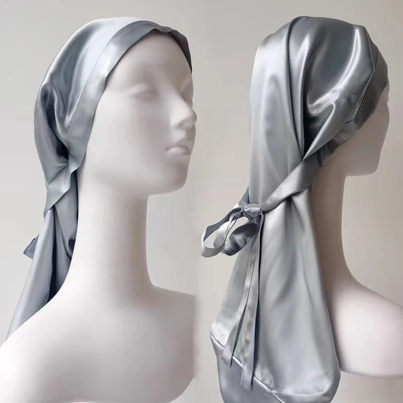 100% pure Mulberry Silk Bonnets and pillow case set Sleep cap Women Wraps hair turban silk hair bonnet