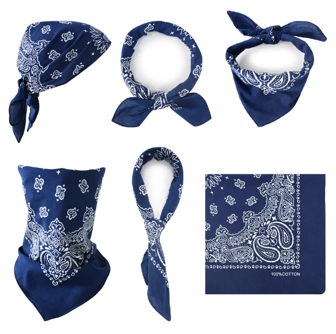 Wholesale Unisex 21 inches Square Paisley Scarf Basics Black 100% Cotton Bandana Handkerchiefs For Men Women