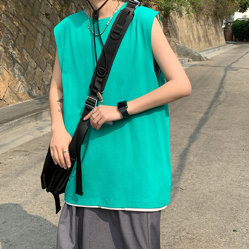 Men Poliester Tank Top T-Shirt Custom Polyester Vest Sleeveless Green T Shirt