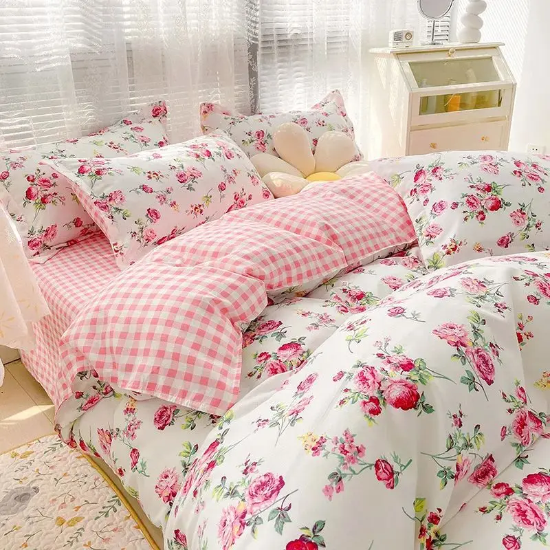 Flowers Printed Four Season Polyester Pillowcase Embroidery 9 Pieces Quilt 6Pcs Bedding Set For Bedroom