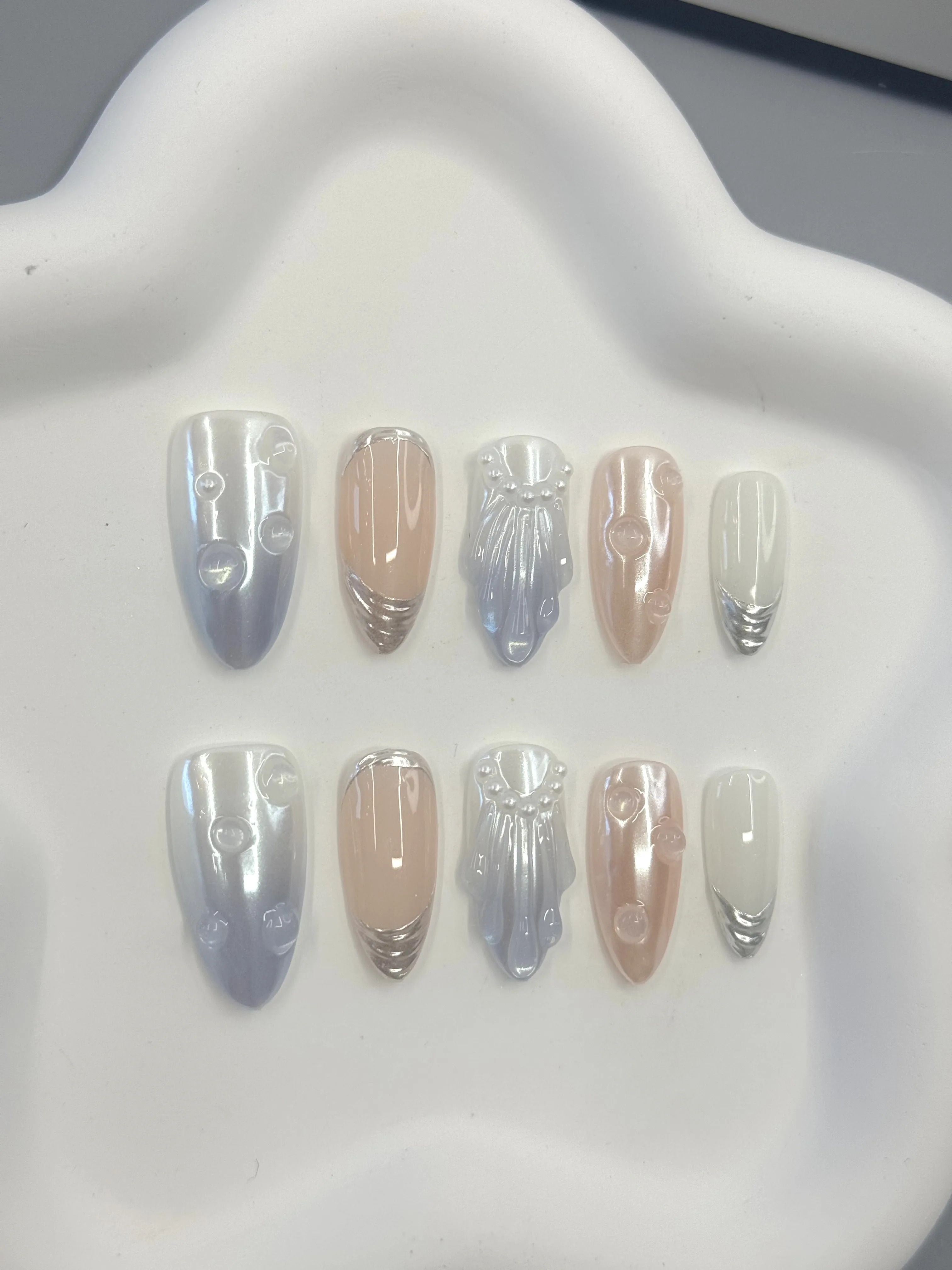 Handmade Press-On Nail Art Design 3D Golden Line Performance Acrylic False Nails