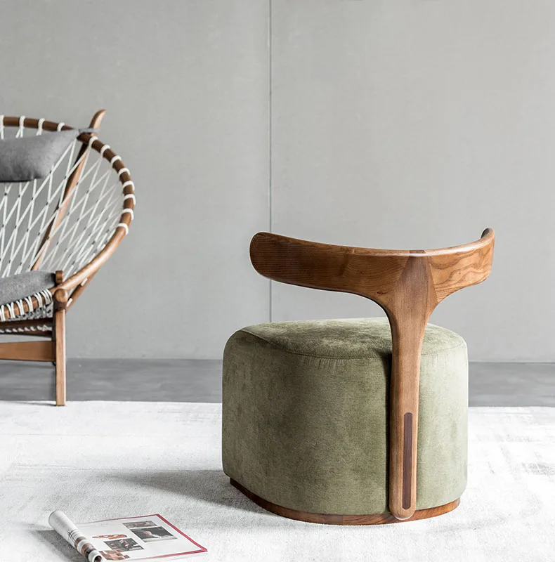 Nordic Modern Designer Reclining Chair Creative Solid Wood Back Cloth for Home or Villa Use Leisure Rocking Chair Style