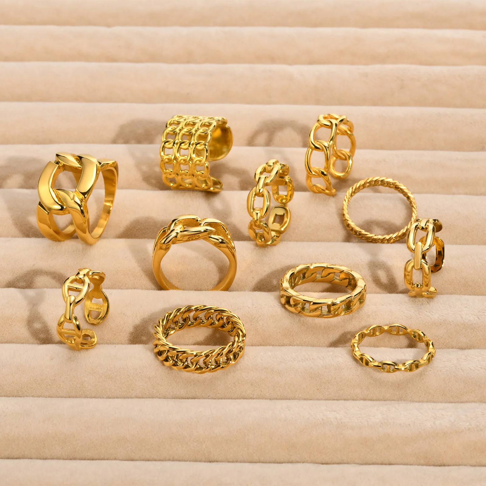 New arrival 18k Gold Plated Stainless Steel Statement Chain Ring Open Ring Adjustable Skeleton Finger Rings for women