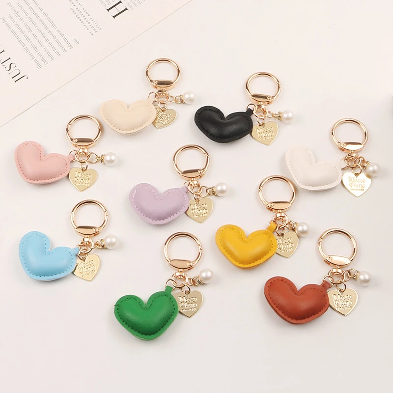 Cute Leather Keychains car Heart Shape Leather Key Rings Car Key Holder Heart Key chains car Purse Bag Charms pendant Keychain
