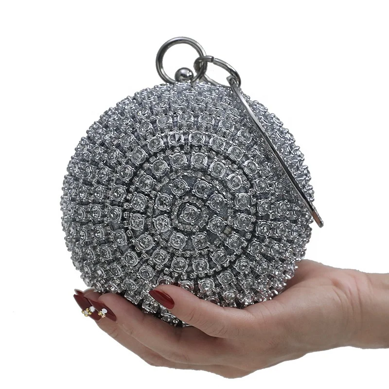 Customized Trendy 26 * 13cm Sequin Round Women Evening Clutch Bag With Handle