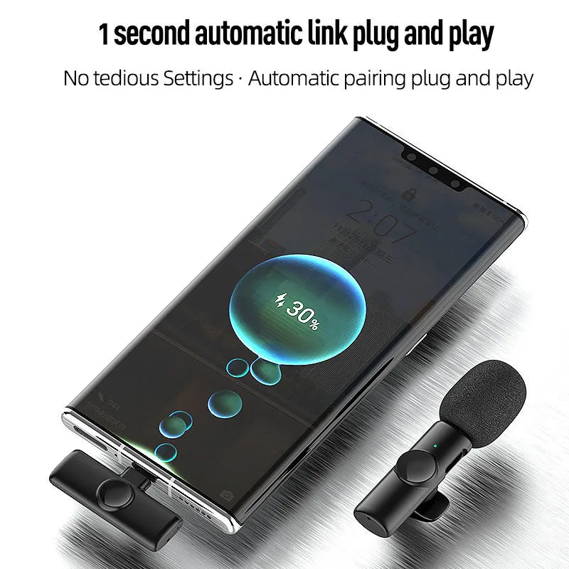 K11 Wireless Lavalier Microphone Noise Reduction 65ft Clear Radio Clip On Lapel Wireless Mic Video Recording Vlog Live Youtube