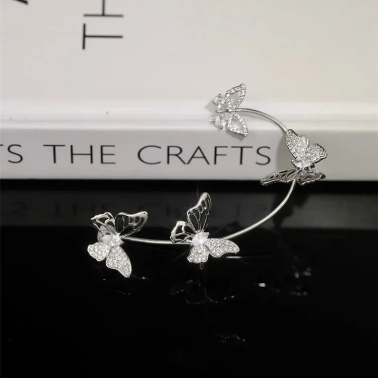 Trend 2022 exquisite diamond hook No ear hole Cuff Silver Non-Piercing Clip Crystal Hoop Cartilage butterfly Earrings