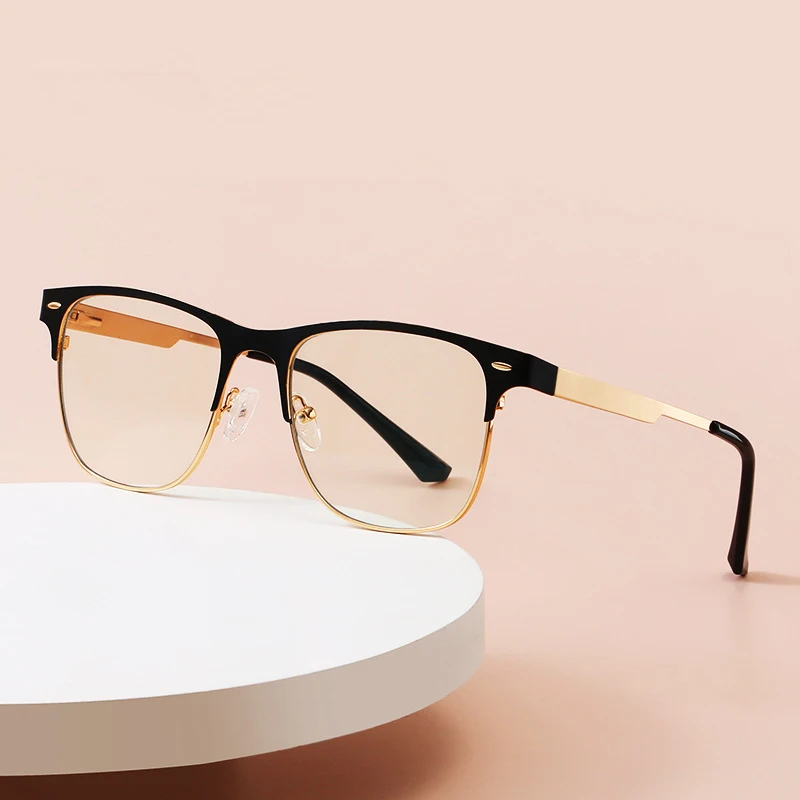 New Anti-Blue Light Glasses Fashion Square Glasses Frame Metal Spring Legs Large Lens