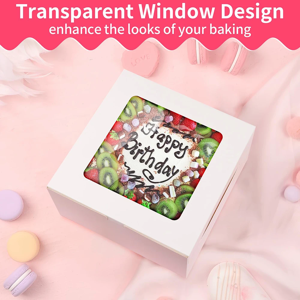 Custom printed Food Grade Foldable White Cake Pastry Boxes 10 inch Birthday Cake Gift Box Packaging Bakery With Window