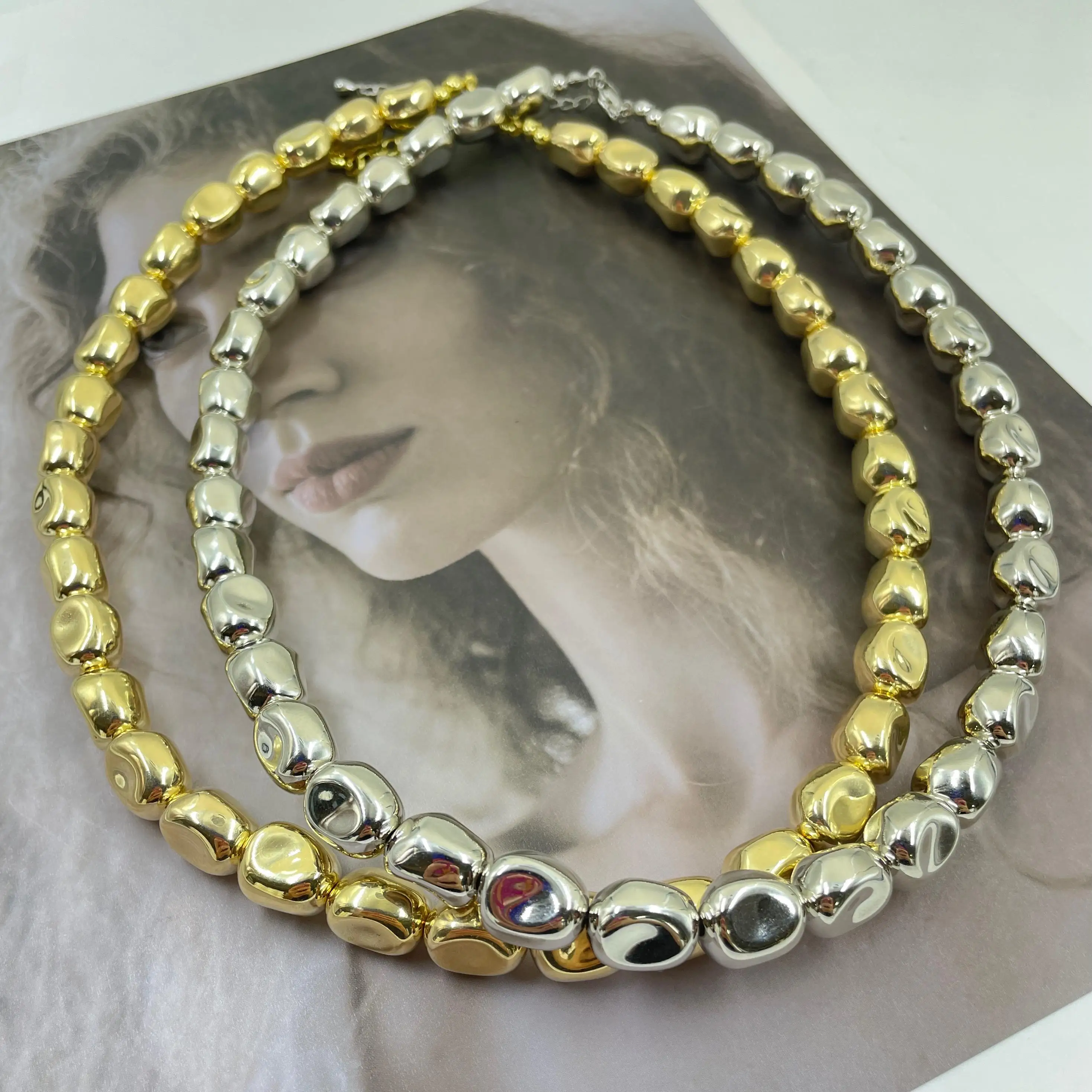 2024 New Chunky Geometric irregular beaded choker 18k gold 925 silver plated tarnish free fashion jewelry Necklace for women