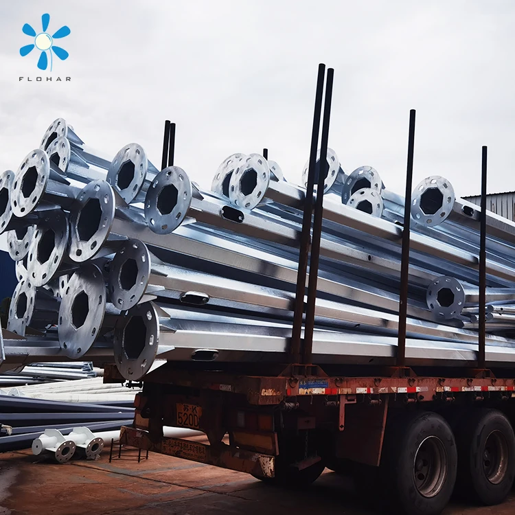 Octagonal conical solar led street light galvanized steel lamp pole