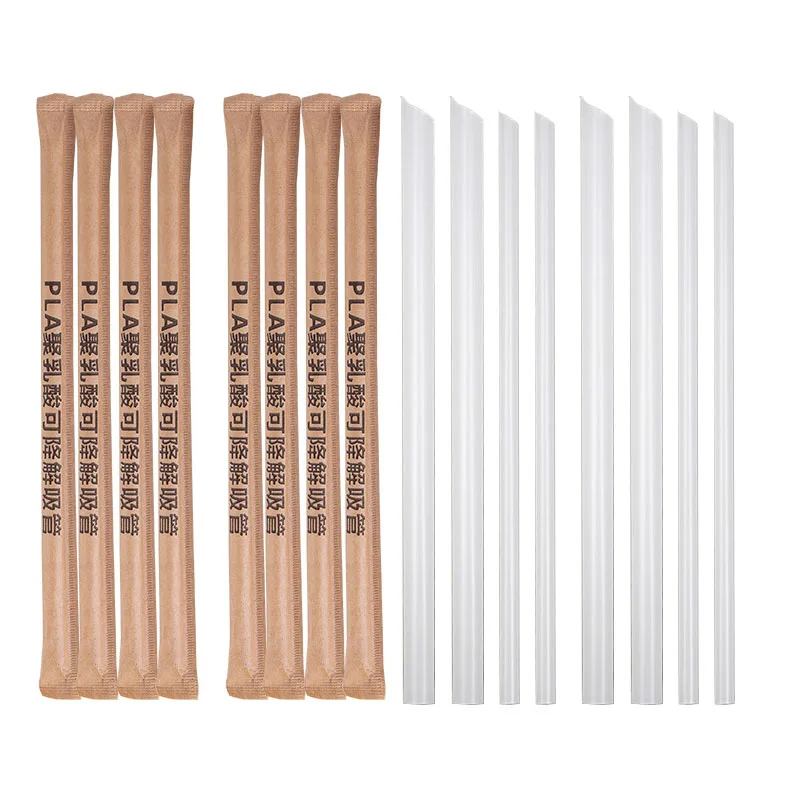 PLA Eco Friendly Compostable Wholesale Individually Wrapped Disposable Boba Drinking Straw Heat-resistant Biodegradable Straws