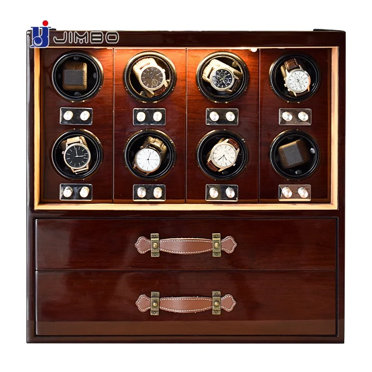 High quality Theft-Proof luxury Secure wooden 8 slots rotating Silent motor jewellery automatic watch winder safe