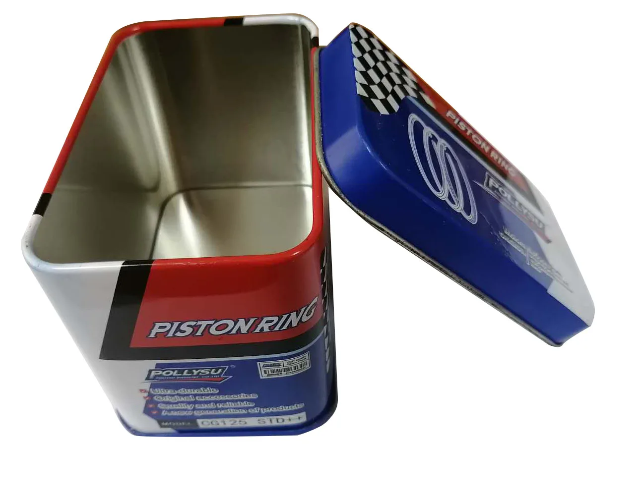 Good quality rectangle  tin packaging metal boxes for 10 Sets Motorcycle spare parts piston ring