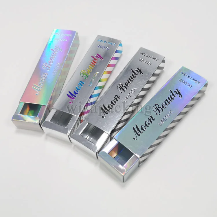 Holographic foil paper cardboard easy assembling mixed color cream gloss lipstick tube package box