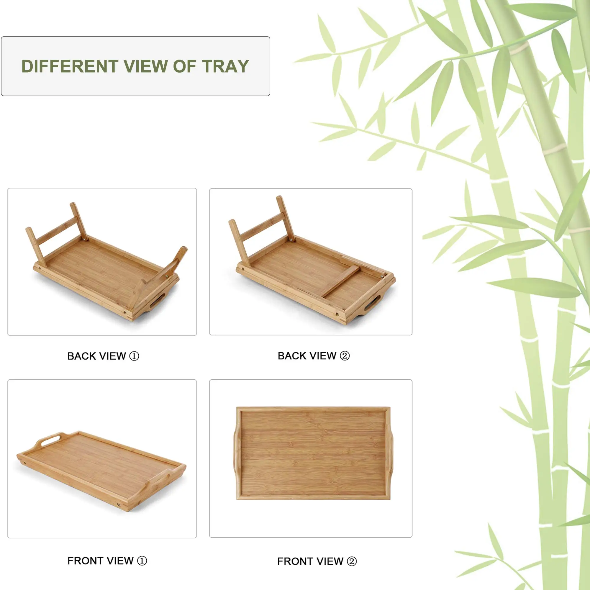 Waterproof Wooden Bamboo Food Tea Serving Breakfast Tray With Folding Legs