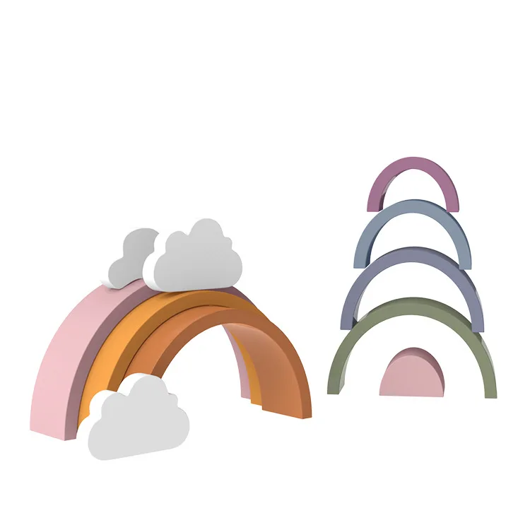 Silicone Stacking Toys Building Blocks Educational Montessori Toddlers Kids Toys Cloud Rainbow Stacker Nesting Puzzle Blocks