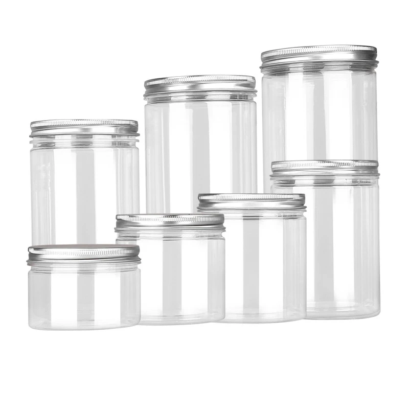 Food Grade PET Plastic Jars 50ml to 300ml Capacities Clear with Black Cap for Storage and Presentation