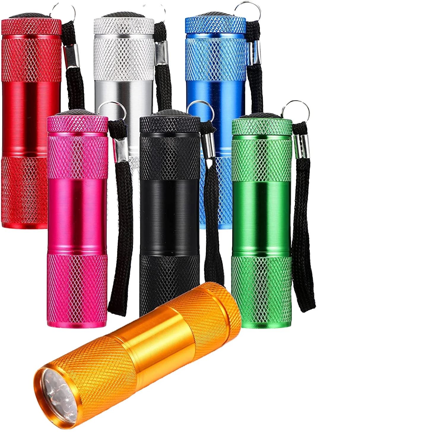 9 LED Mini Aluminum Flashlights with Lanyard, Super Bright Handheld Torch UV light