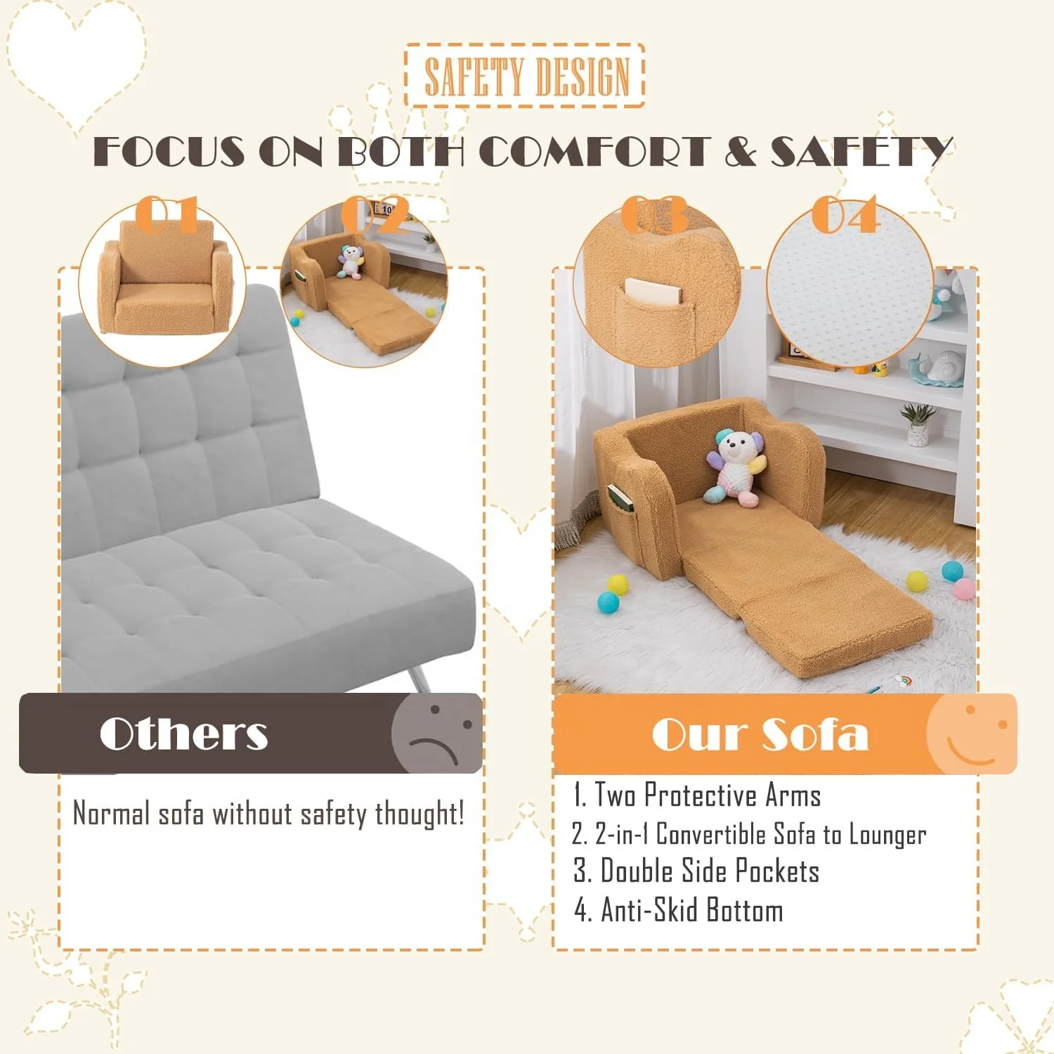 Toddlers 1-3 Memory Foam Kid Play fold flip out kids sofa