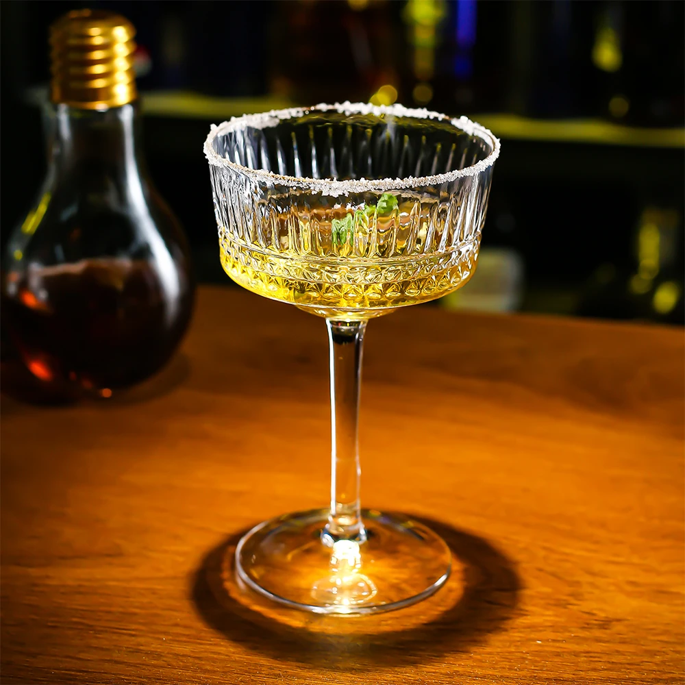 Vintage Coupe Glasses Long Stem Embossed Texture Martini Glass Cup Cocktail Glasses Goblet