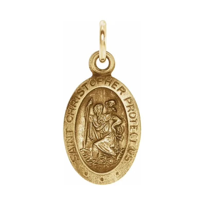 Vintage 925 sterling silver jewelry 14k gold plating Oval St. Christopher Medal pendants for men or women