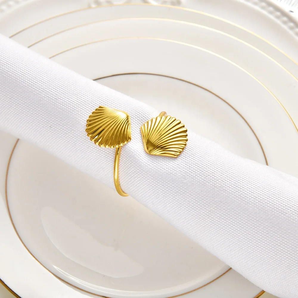 2024 New Fancy Decorative Luxury Wedding Tabletop Rental Party Seashell Gold Metal Napkin Ring