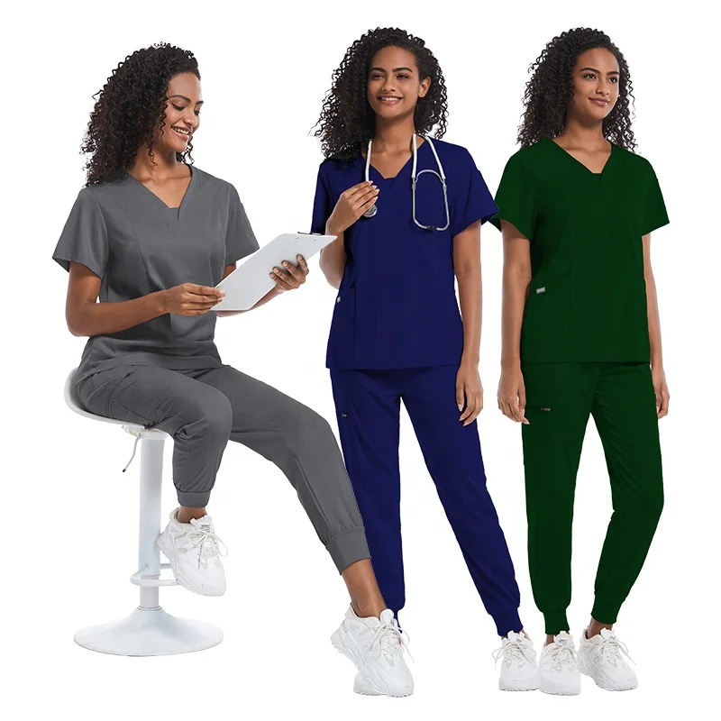 Forest Green In Stock Nursing Scrub Sets Private Logo Surgical Uniforms Nursing Scrub Hospital Work-wear Wholesale Durable Set