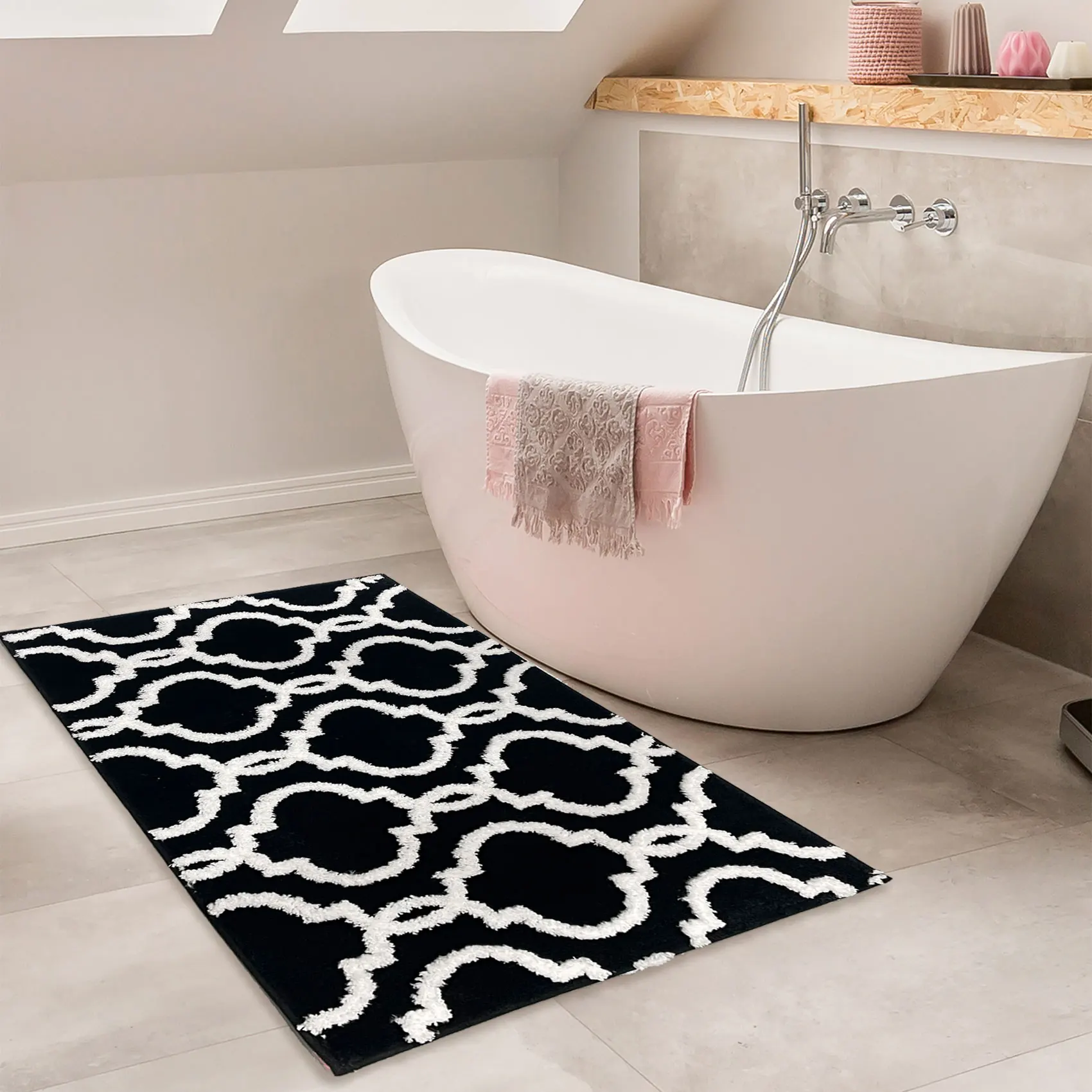 Home Shower Non-slip Bathroom Carpet Hotel White Black Bath Mat