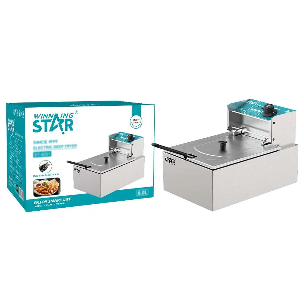 Winning Star St-9201 Wholesale 6L Stainless Steel 1-Tank 1-Basket General Electric Deep Fryer With Temperature Limited