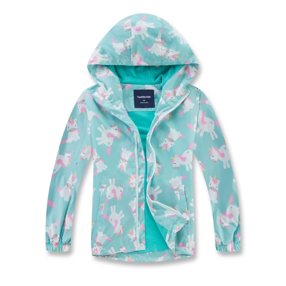 Unicorn Waterproof Kids Mid Length Rain Coat Girls Reflective Wholesale Custom Windbreaker Jackets
