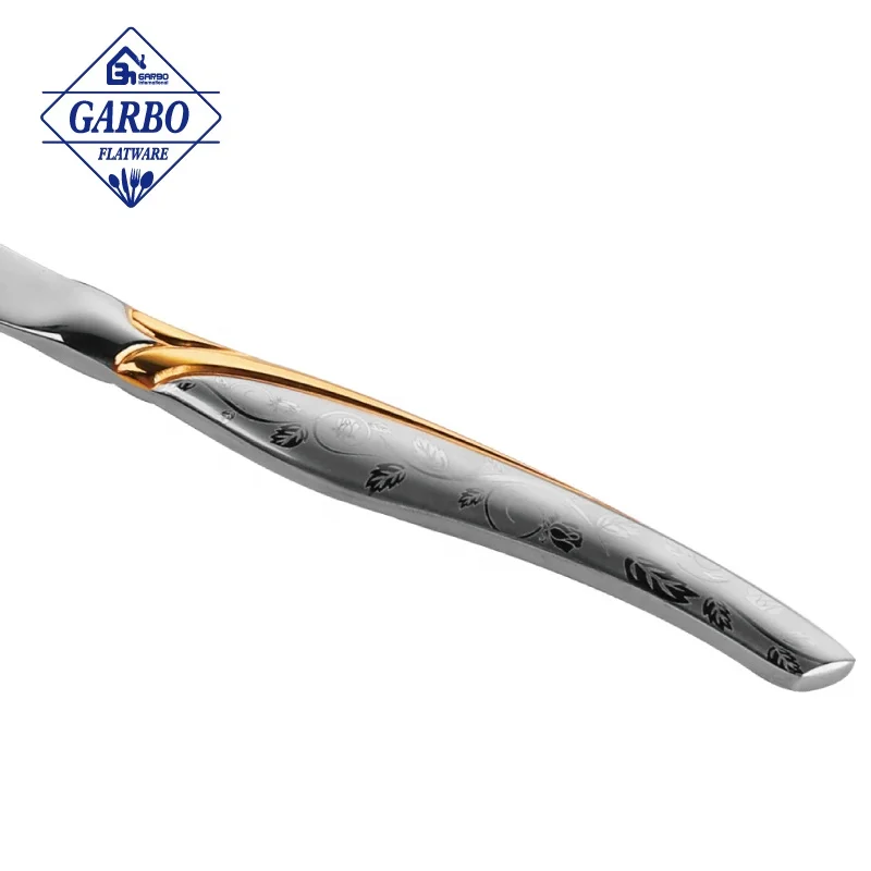 430 18-0 High quality Polished Engraved Gold Painting Handle Stainless Steel 201 Material Middle East Hot Sales Dinner Spoon