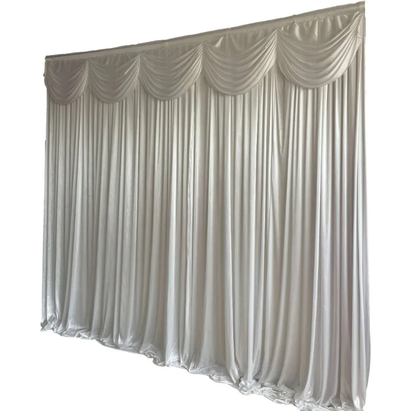 Hot Sale Custom Polyester White Ice Silk Fabric Curtains Backdrop Panels Baby Shower Party Wedding Event Stage Decorations