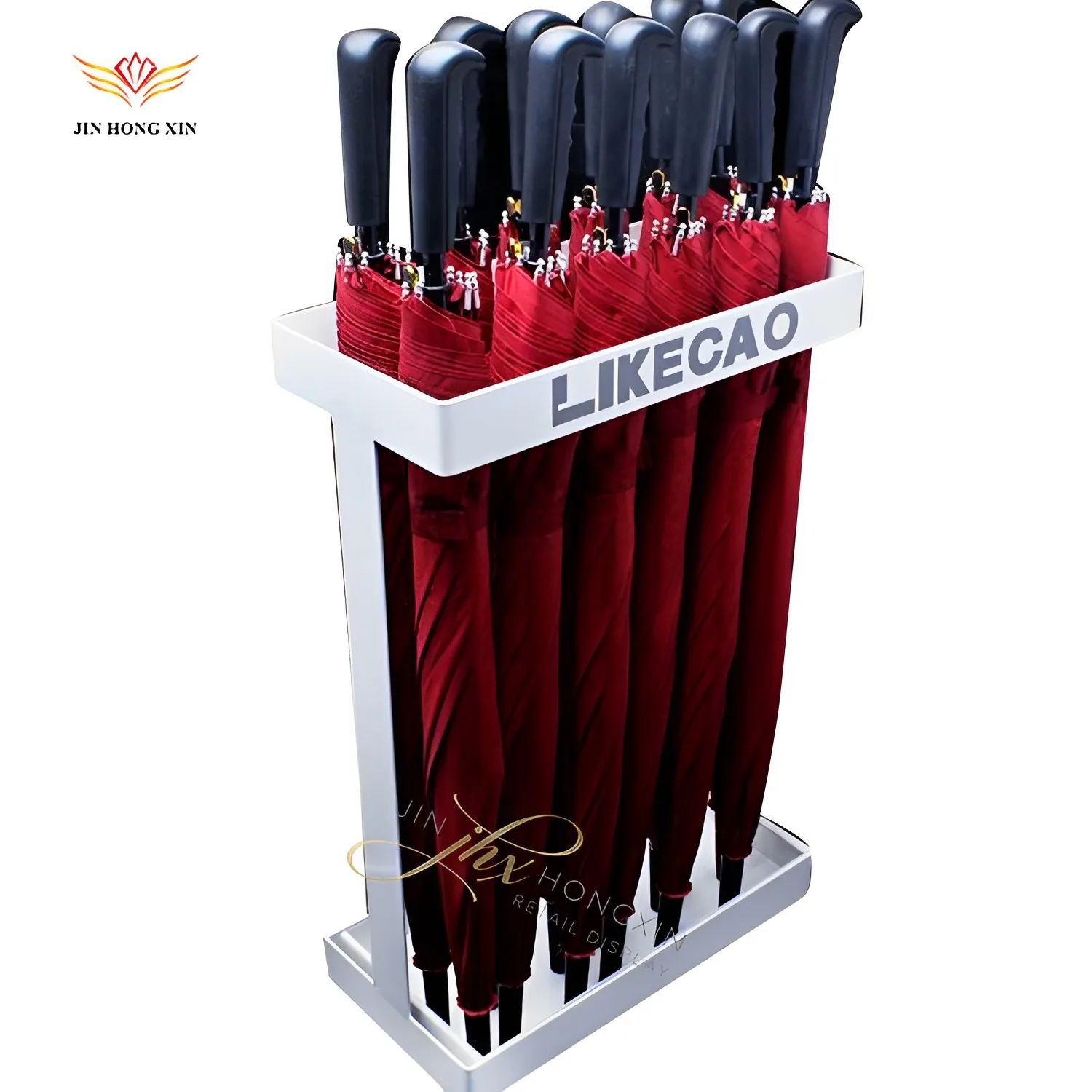customized steel layers tiers metal umbrella storage display stand rack pvc coating wheel indoor