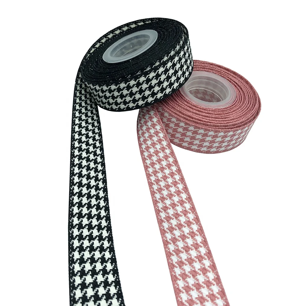 Custom colors Houndstooth check fabric Webbing Double Sided Polyester dog tooth Jacquard Webbing
