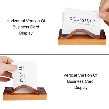 Leather Wood Business Card Holder Desktop Name Card Display Stands Wooden Card Holder Decorative