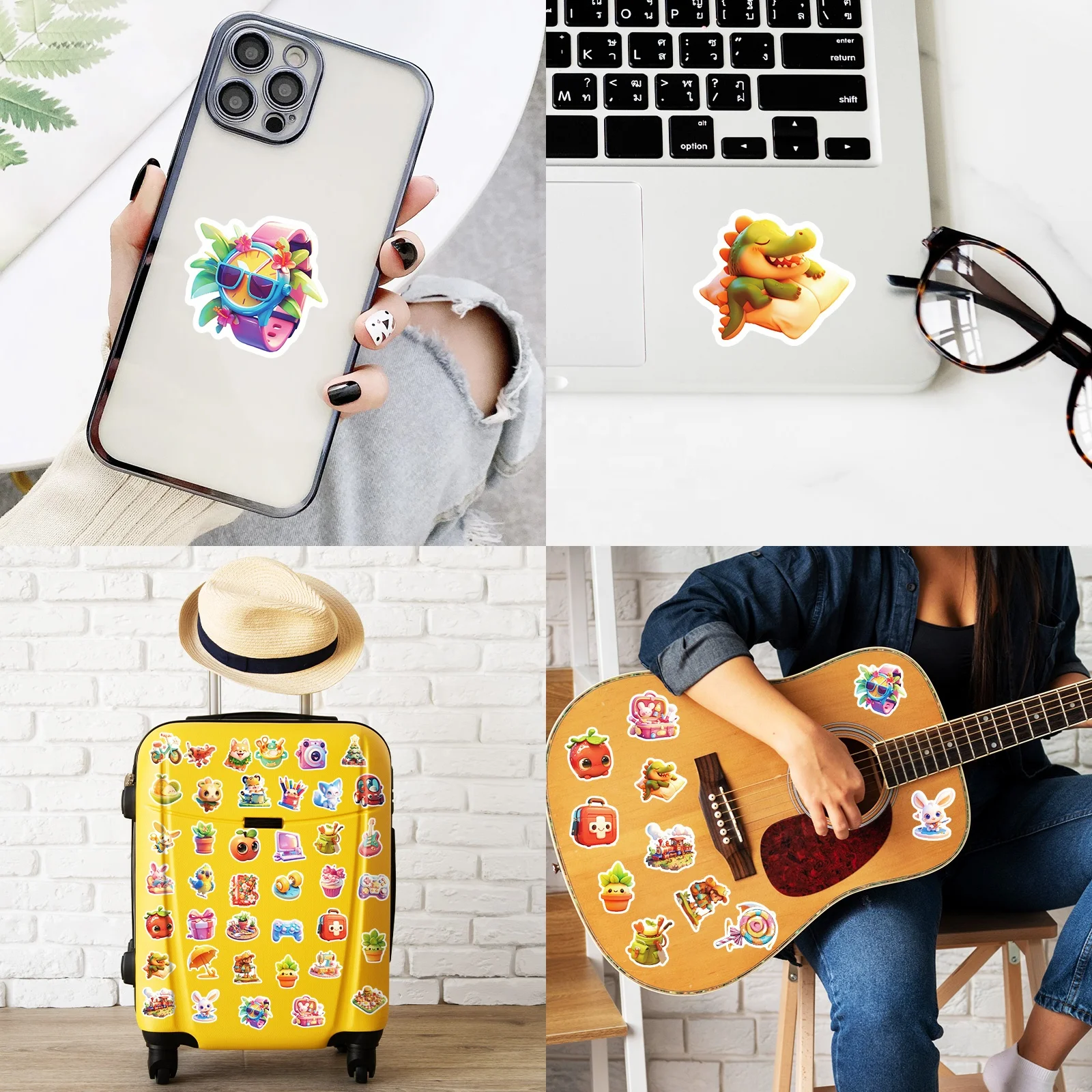 50pcs Cartoon Round 3D Animal Series Stickers Student Decoration Water Cup Computer Graffiti Stickers, T01042186