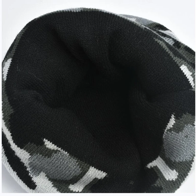 Custom Camo Jacquard Knitted Beanie Hat for Winter Printed Skull Pattern Designer Logo Autumn & Beach Appropriate