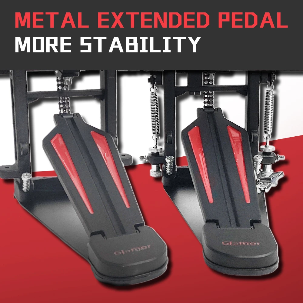 Double Bass Drum Pedal Kick Drum Pedal Double Chain Drive Adjustable Beater Head Bass Pedal For Drum