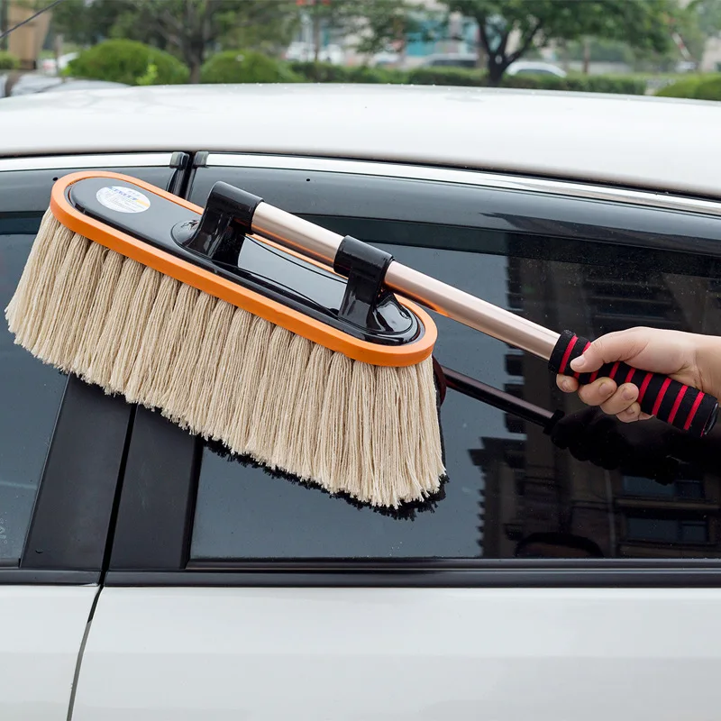 New portable telescopic car pure cotton wax brush microfiber mop wash car duster detailing brush with box
