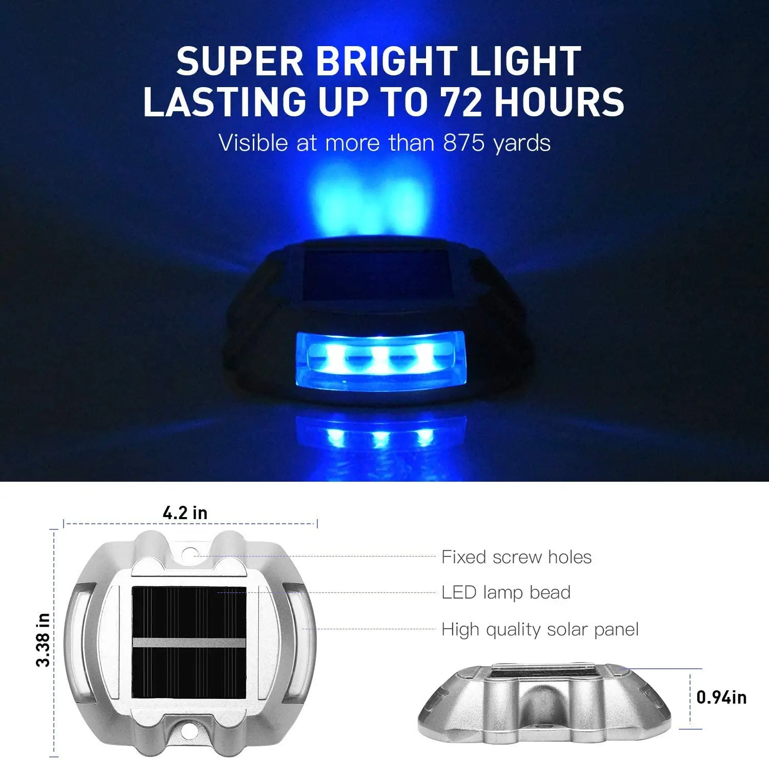 JACKYLED Solar Driveway Waterproof Light Aluminum Solar Charging Outdoor Highway Road Stud Light