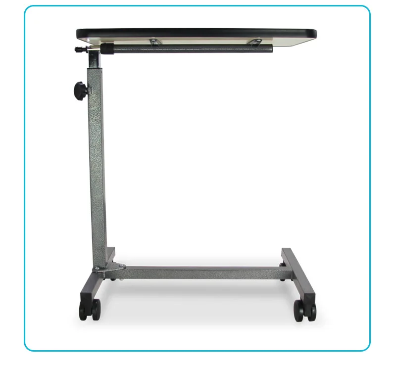 Hospital Wooden Rotating Overbed Table Height Adjustable Bed Beside Table With Wheels