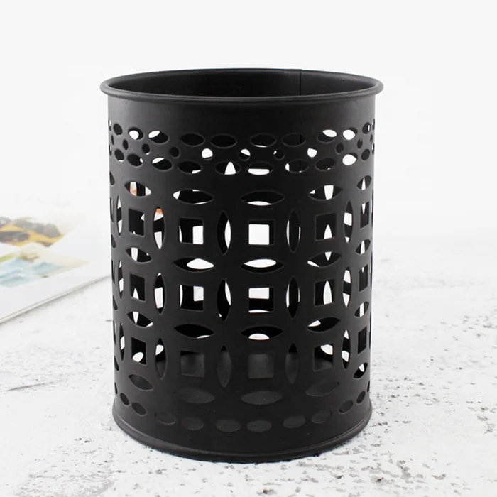 Black Matt Metal Hollow Pen Holder Pencil Cup Pen Cup Wholesale Stationery Single Stand Office Metal Pencil Cup