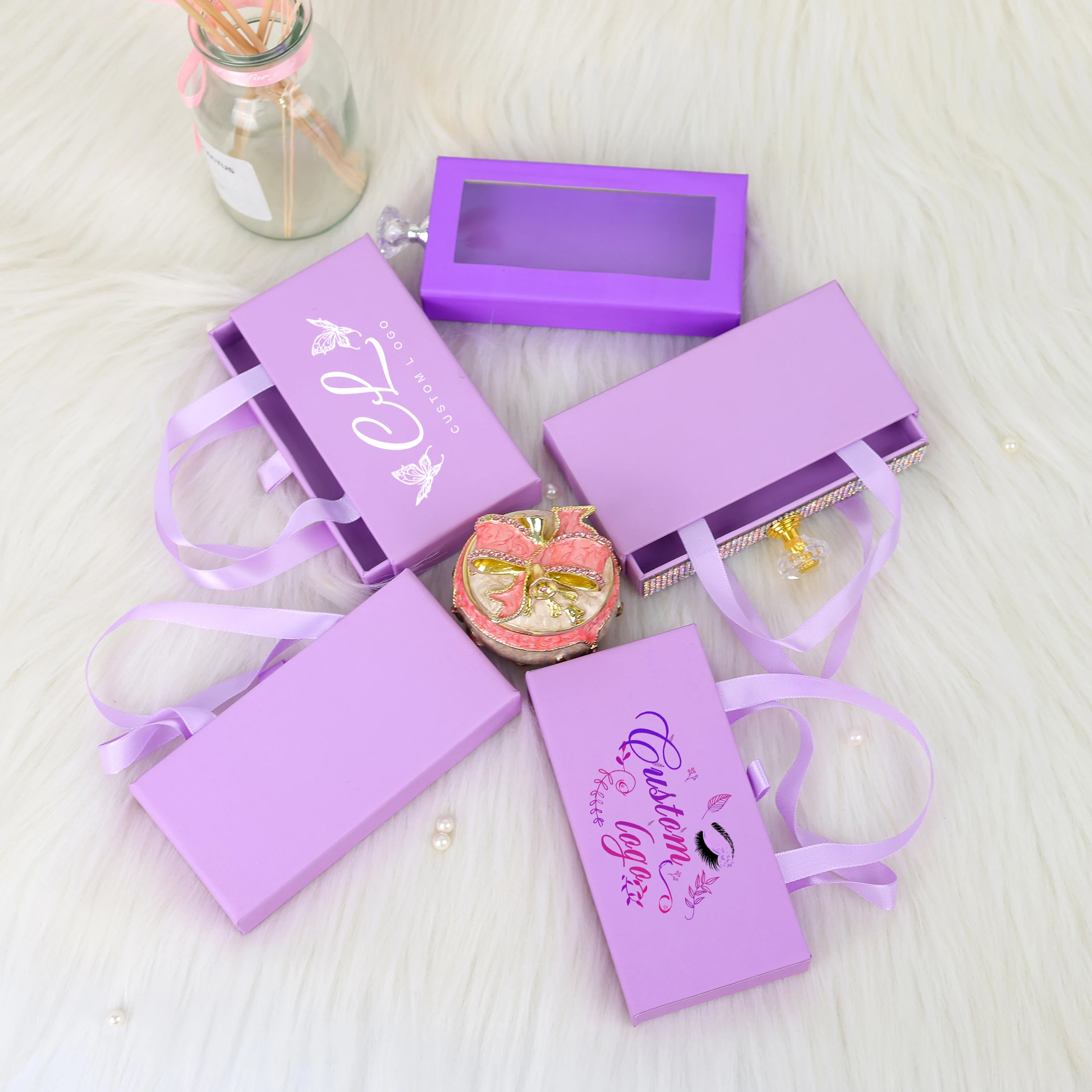 Create cute eyelash Packaging boxes Purple drawable handbag lashes Gift Boxes portable eye lash box