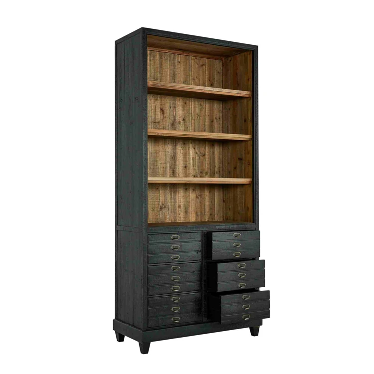 MRS WOODS Large Reclaimed Wood Black Display Living Room Cabinet Rustic High Vintage Style Wood Cabinet