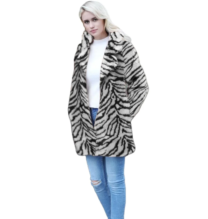 2023 Hotsale Winter New Super Thick  Fur Coart Big Tiger Pattern Coat Fur Long Female Luxury Fur Coat Women