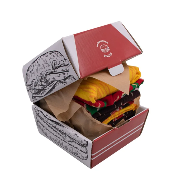 New designer knitted socks Funny Hamburger Happy socks Food Creative christmas gift box novelty Unisex Cotton Socks