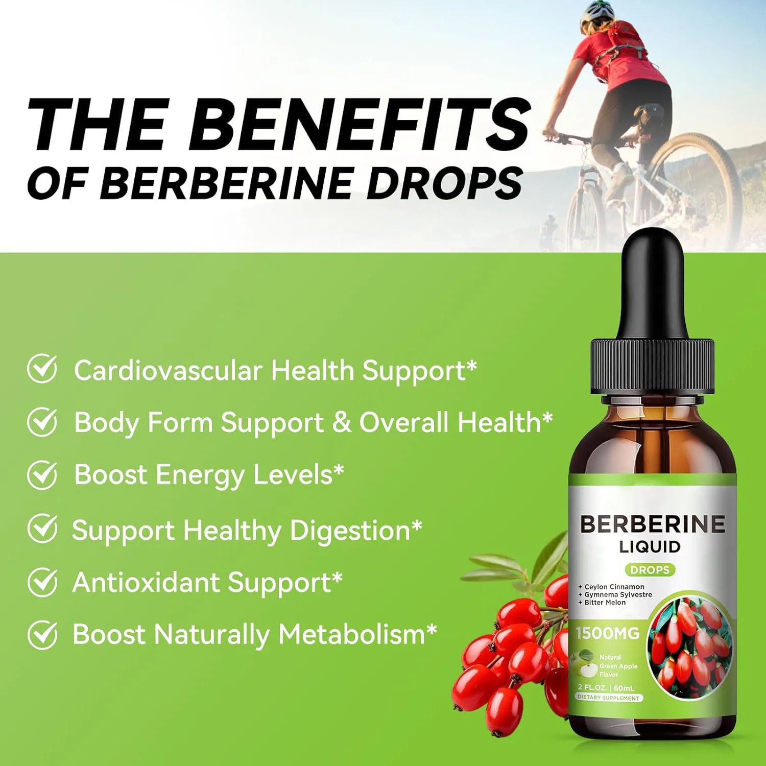 Organic Berberine HCL Liquid Drops Ceylon Cinnamon Quercetin Milk Thistle Turmeric Black Pepper Extract Oral Liquid