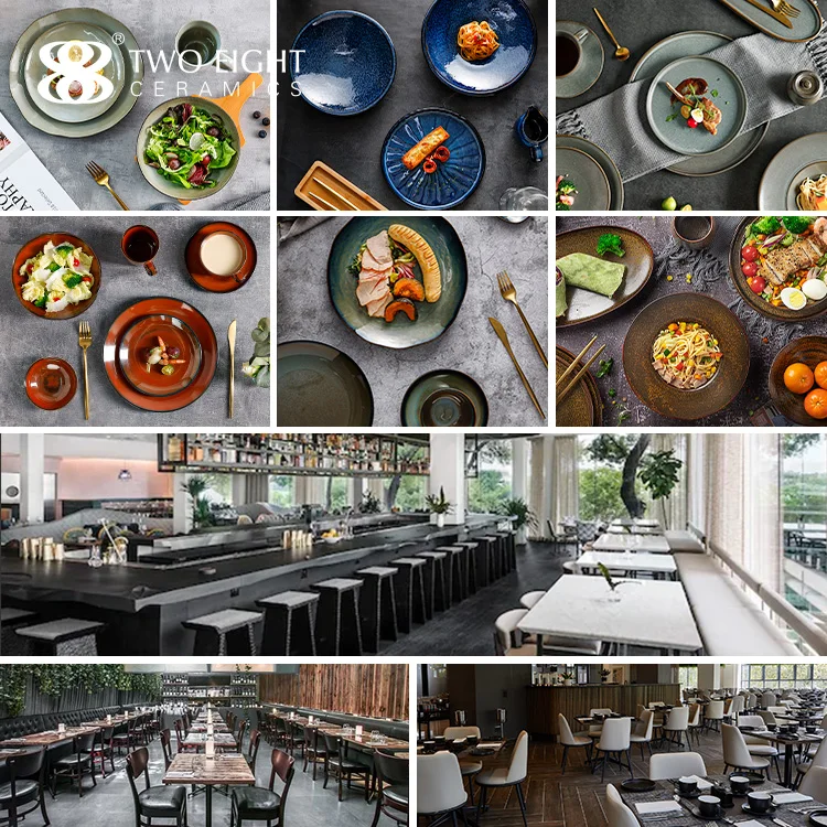 Two Eight New Design Glaze Grey Ceramic Tableware Set Porcelain Dinner Set For Restaurant Plate Set Dinnerware Catering Plate