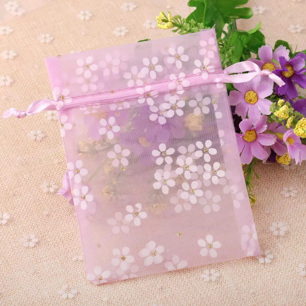 17*23cm High Quality Aromatic Perfume Sweet Flowers Print Organza Drawstring Pouch